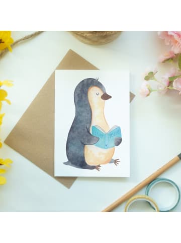 Mr. & Mrs. Panda Grußkarte Pinguin Buch ohne Spruch in Weiß