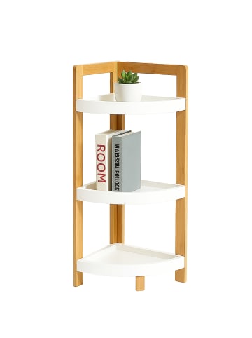 relaxdays Bambus-Eckregal "3 Ablagen" in Natur/ Weiß - (B)23 x (H)77 x (T)23 cm
