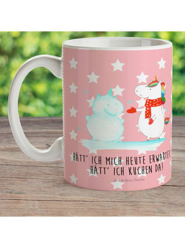 Mr. & Mrs. Panda Kaffeetasse Einhorn Schneemann mit Spruch in Rot Pastell