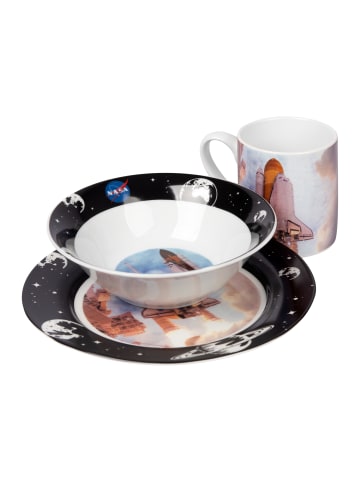 United Labels 3-teilig NASA Frühstücksset - Teller, Schale und Tasse in blau/schwarz