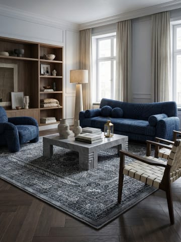 KADIMA DESIGN Teppich Kurzflor Waschbar Orientalisch ALETSCH Strapazierfähig in Grau