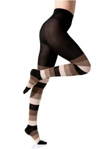 Yenita® Strickstrumpfhose Baumwoll-Strumpfhose in braun-beige-schwarz