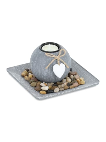 relaxdays Teelichthalter in Grau - (B)15,5 x (H)8,5 x (T)15,5 cm