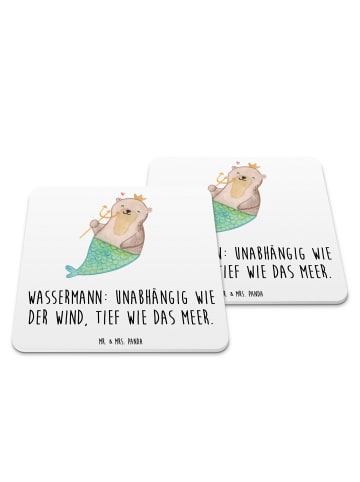 Mr. & Mrs. Panda Glasuntersetzer Wassermann Astrologie mit Spruch in Weiß
