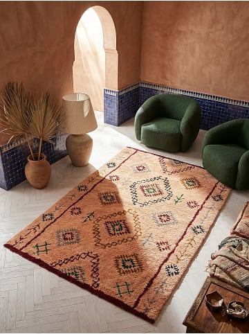 KADIMA DESIGN Teppich Wolle Handgetuftet BRUE Berber Rauten Wohnzimmer Wohnlich in Pfirsich