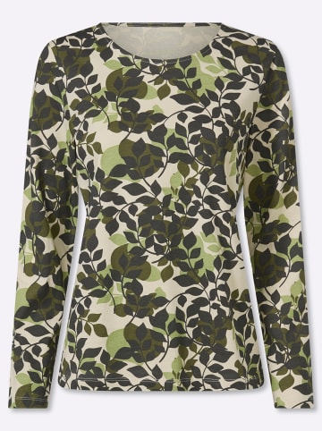 Sieh an! Langarmshirt in oliv-lindgrün-bedruckt
