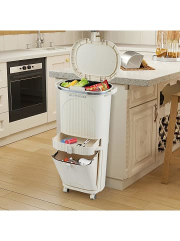 COSTWAY Mülleimer Küche 3 Fächer 2 x 12L & 14L in Beige