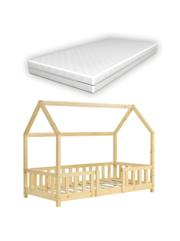 en.casa Kinderbett Sisimiut mit Matratze in Beige (L)140cm (B)70cm