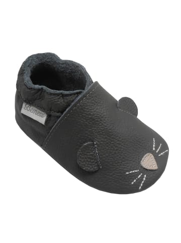 Graue Baby-Leder-Laufschuhe, komfortabel mit rutschfester Sohle - Mäusemuster