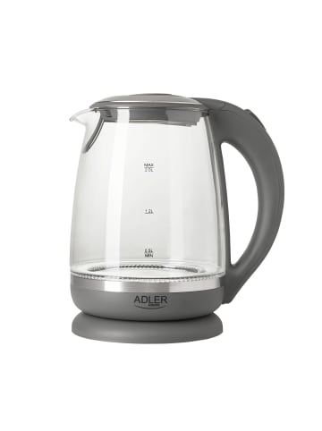 AD 1286 Wasserkocher 2,0 L - 2200 W, LED, Glasgehäuse, 360° drehbarer in Grau
