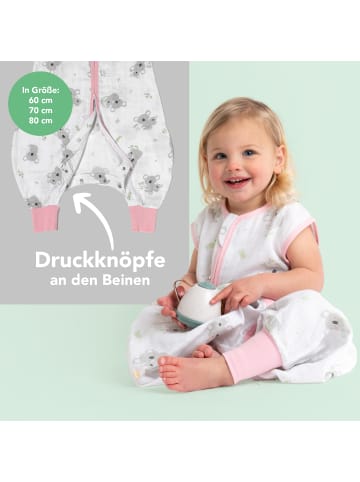Musselin Schlafsack mit Füßen, 0.5 TOG in Rosa-Weiß