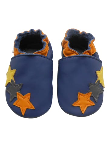 Dunkelblaue Baby-Leder-Laufschuhe, mit rutschfester Sohle - buntem Sternenmuster