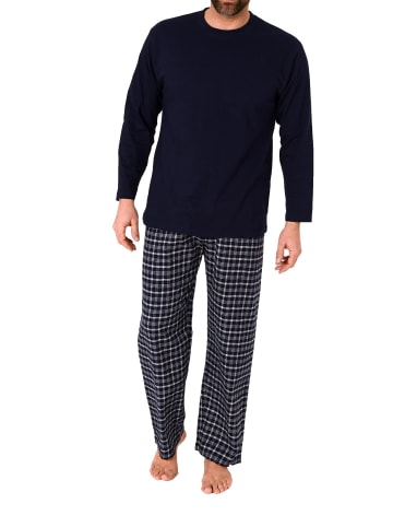 Schlafanzug Pyjama lang Flanell Hose - 67427 in navy