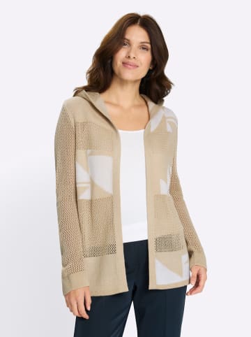Ajour-Strickjacke in sand-ecru-gemustert