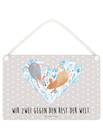Schild Mäuse Herz mit Spruch in Grau Pastell