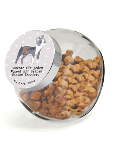 Leckerli Glas Boston Terrier Moment mit Spruch in Grau Pastell