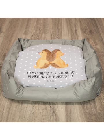 Katzenbett Igel händchenhaltend mit Spruch in Grau Pastell