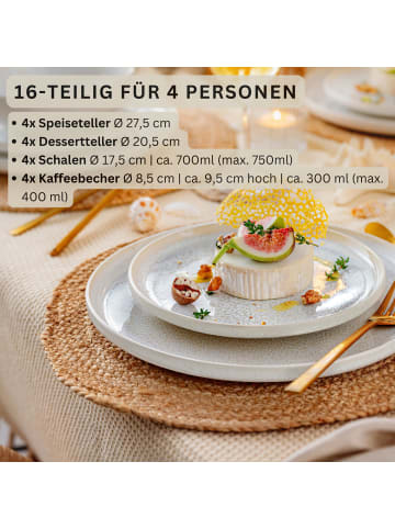 16-tlg. Kombiservice Korfu in Creme aus Steingut
