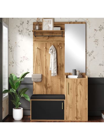 Kleiderschrank mit Spiegel und Sitzbank, Flurmöbel Set