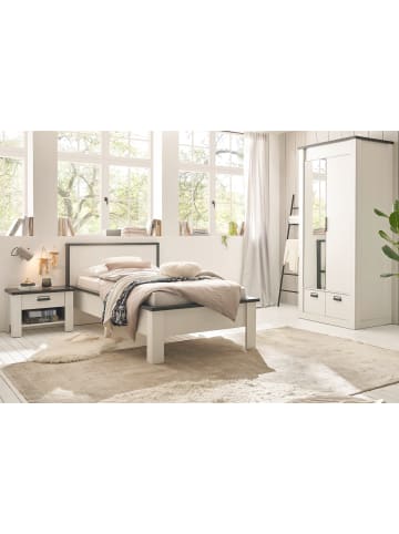 Schlafzimmer-Set 3-teilig in weiß Pinie Landhaus mit Bett 90 x 200 cm