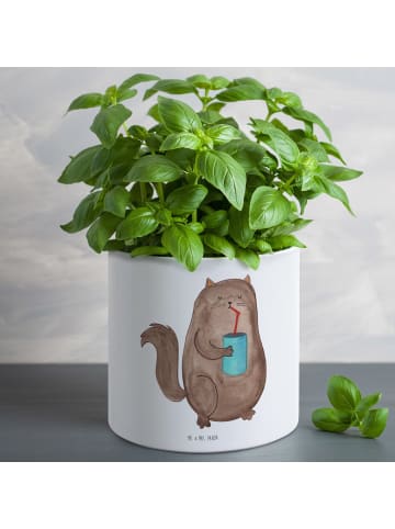 Großer Blumenkübel Katze Dose ohne Spruch in Weiß