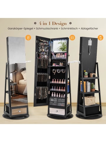 Schmuckschrank drehbar mit LED in Schwarz