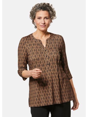 Kurzgröße:  Figurschmeichelndes Drucktunika-Shirt in schwarz / milchkaffee