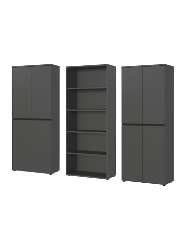 Büro-Set XL Schrankwand Soft-Close Graphit Aktenschrank Büromöbel