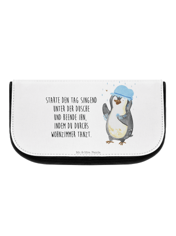Kosmetiktasche Pinguin Duschen mit Spruch in Weiß