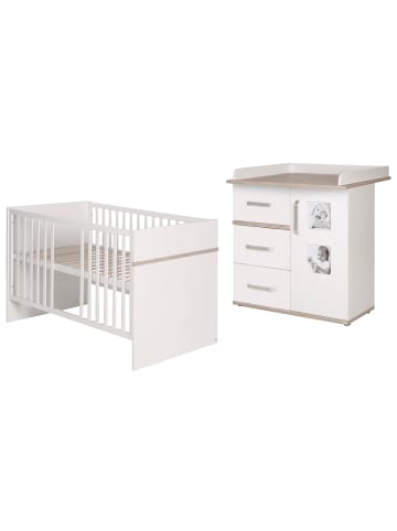 Möbelset Moritz 2-tlg. Weiß/Luna Elm mit Kinderbett & Kommode