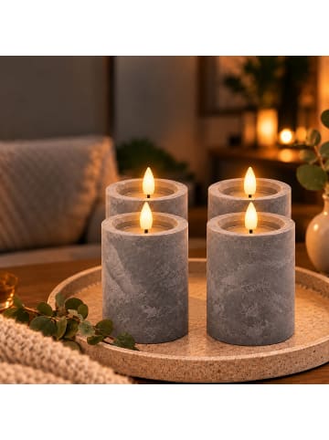 4 x LED Kerzen in Grau - (H)14,5 x Ø 7,5 cm