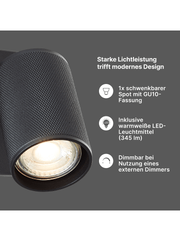 Marty LED-Wandspot – Sand-Schwarz, GU10, schwenkbar, dimmbar, Warmweiß