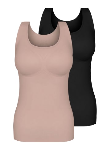 2er Pack BH-Shirt mit herausnehmbaren Pads in black-nude