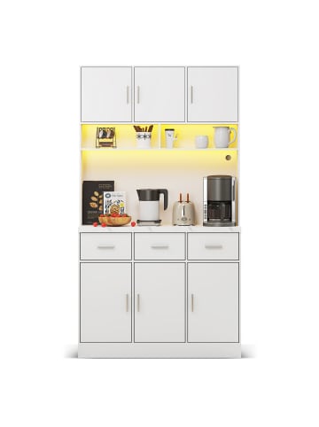 Küchenschrank in Weiß 100x40x180 cm mit LED Schubladen und Steckdosen