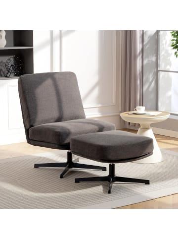 Sessel mit Hocker in Dunkelgrau 91L x 68B x 93H cm