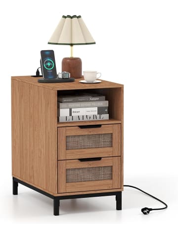 Nachttisch mit Ladestation 60 × 35 × 61 cm in Hellbraun