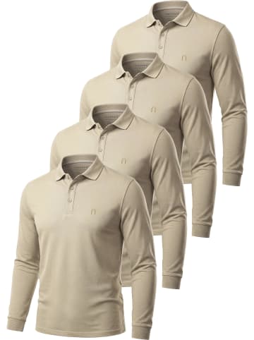 4er Set Herren Langarm Poloshirt Lyroe in Beige