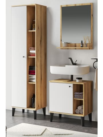 Badmöbel-Set 3-teilig weiß, Evoke Eiche, Badkombination 121 x 190 cm