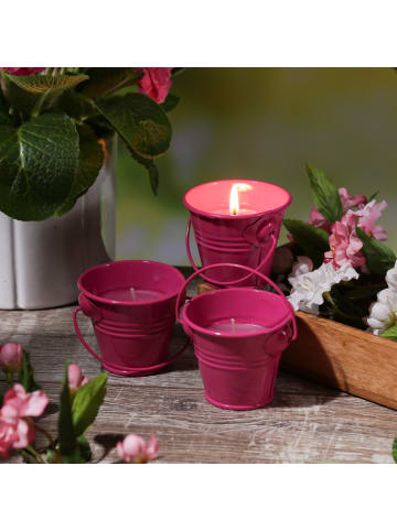 3x Duftkerzen Citronella im Metalleimer Outdoorkerzen H: 5,5cm in pink