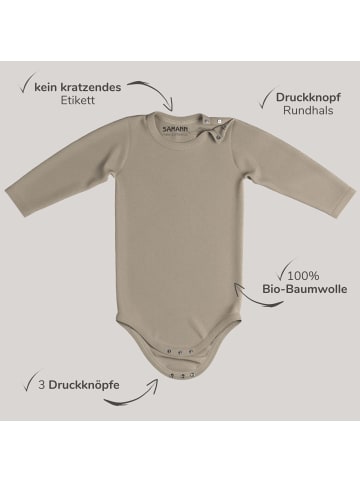 Baby Body aus 100% Bio-Baumwolle Druckknopf langarm nicht gerippt Simply Taupe