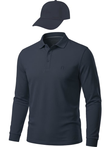Herren Langarm Poloshirt mit passender Baseballkappe in Navy