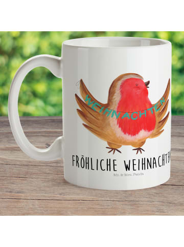 Pott Rotkehlchen Weihnachten mit Spruch in Weiß
