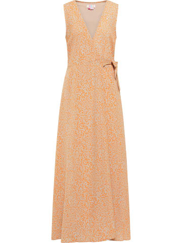 Damen Langes Wickelkleid in Orange Beige