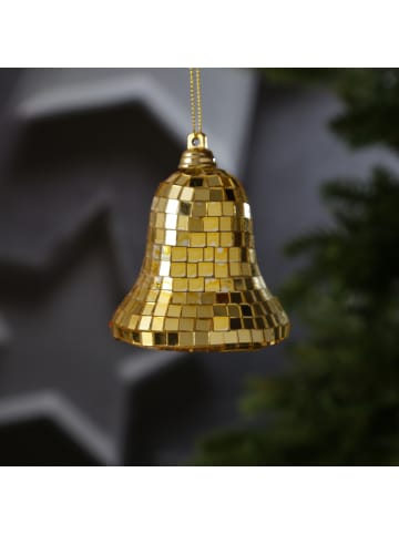 Weihnachtsbaumschmuck Glocke im Discokugel Look H: 8cm gold
