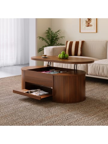 Couchtisch in Braun mit ausziehbarem Regal gebogenen Seiten für Wohnzimmer