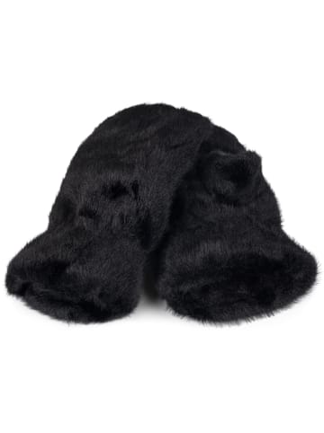 Fingerlose Handschuhe mit Teddyfell in Schwarz