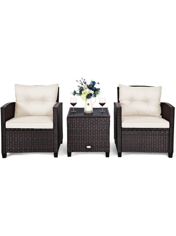 3-tlg. Polyrattan Lounge Set in Weiß