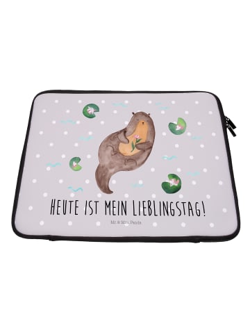 Laptop Tasche Otter Seerose mit Spruch in Grau Pastell