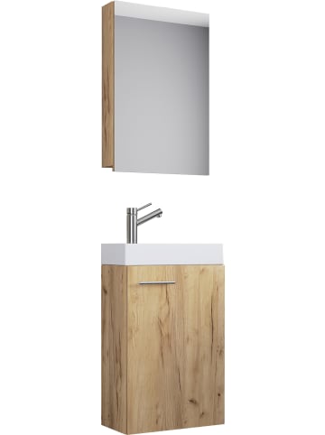 3-tlg Gäste WC Waschplatz Waschtisch Slito Schrank in Honig-Eiche