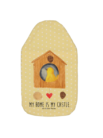 Wärmflasche Vogel Haus mit Spruch in Gelb Pastell